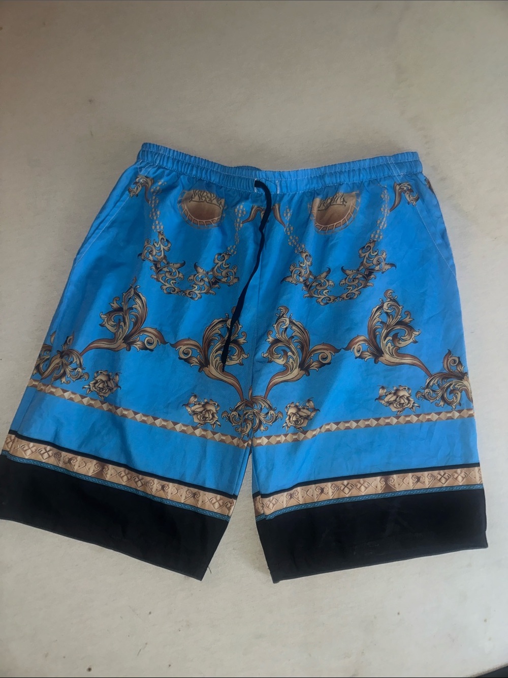 Mens Size XXL Blue Baroque Print Swim Shorts